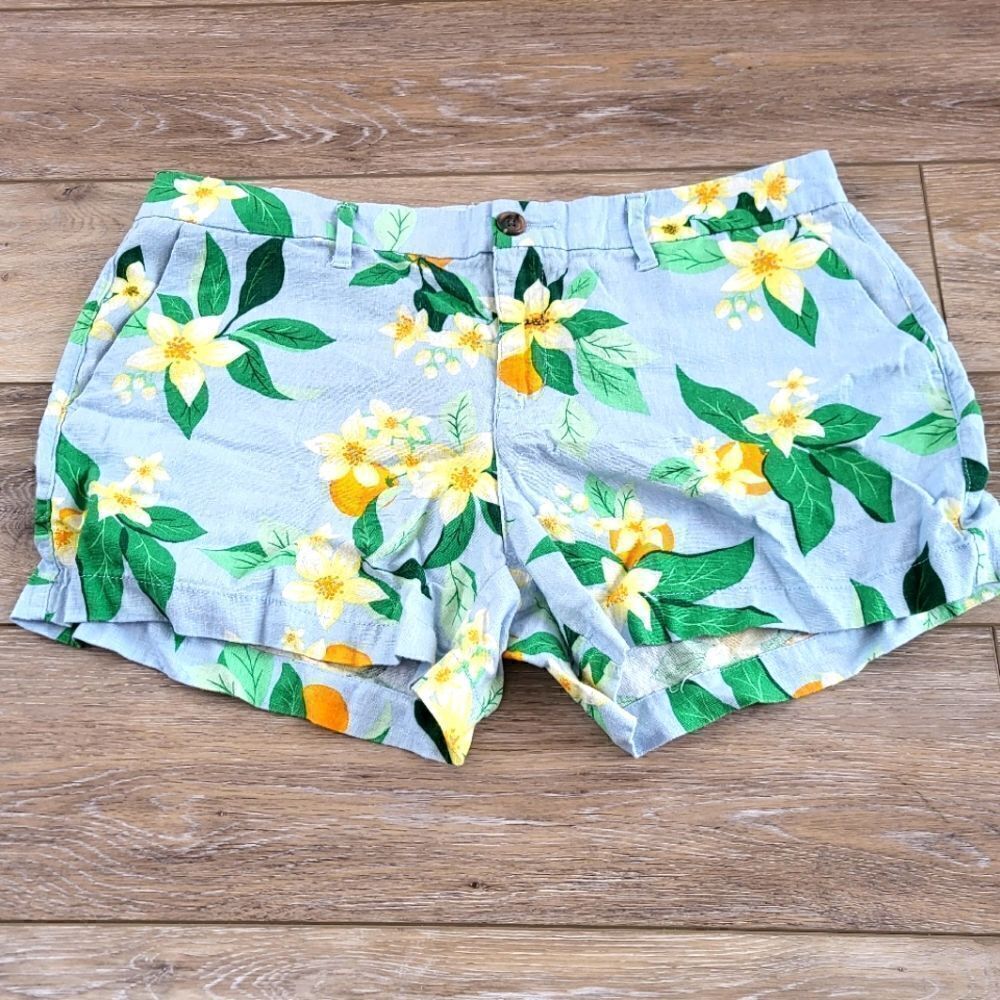 Old Navy size 10 summer shorts tropical flowers blue green cream and orange